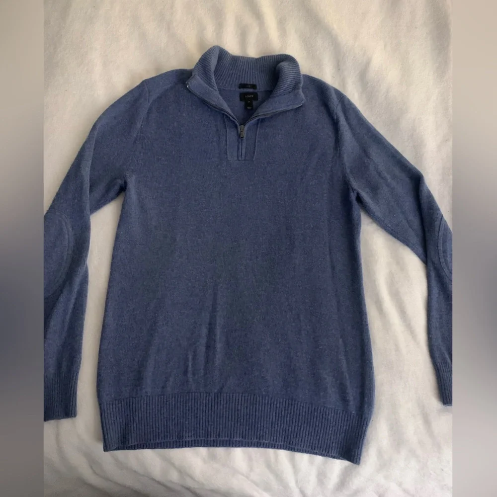 J. Crew Men's Blue 1/4 Zip Slim M Merino Wool Alpaca Blend Sweater Elbow Patches